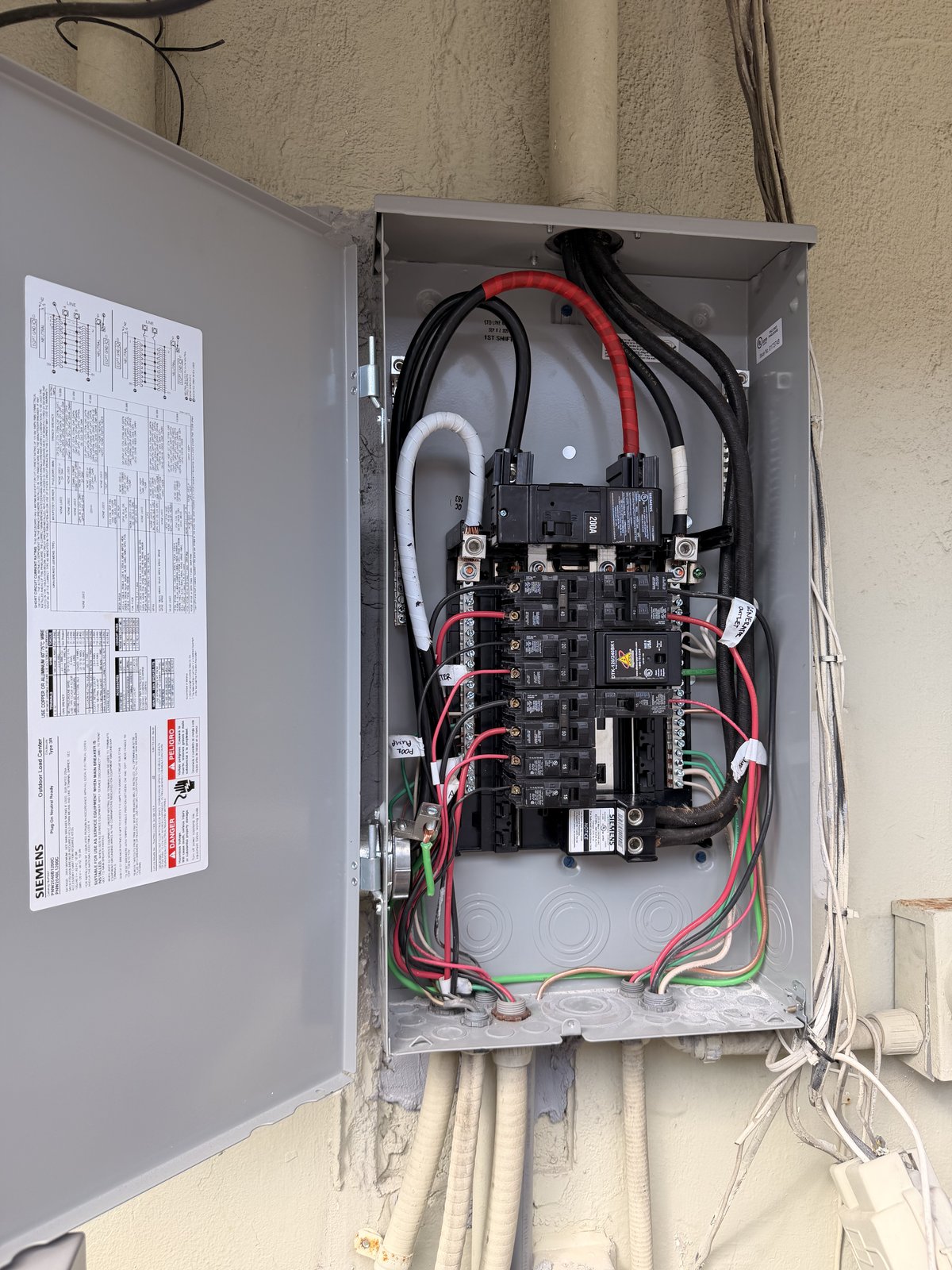 Exterior electrical panel and circuit wiring