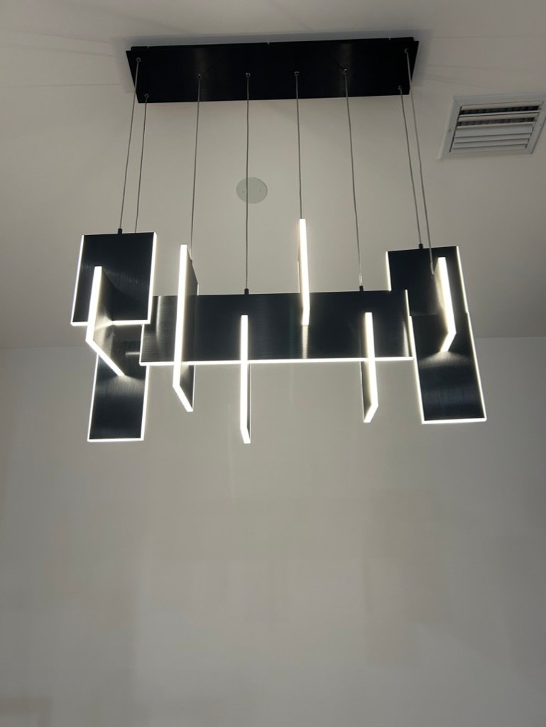 Installed geometric pendant light